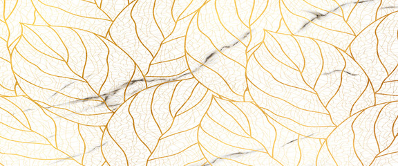 white marble texture background with Golden Leaves 
