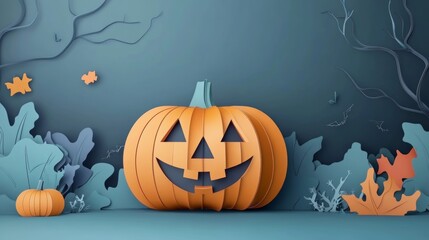 halloween pumpkin cartoon style on blue color background