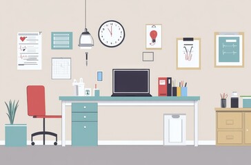 an online doctor's office featuring elements like a clinic, laptop, and medical equipment , emphasizing the modern approach to healthcare.