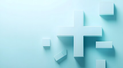 Obraz premium Abstract medical cross shape medicine and science concept on soft blue background.