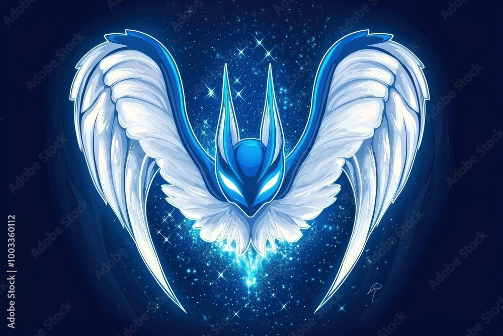 Wall mural mystical blue creature with wings and stars