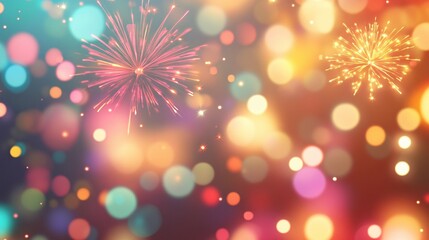 Obraz premium Abstract Festive Background with Colorful Bokeh and Fireworks