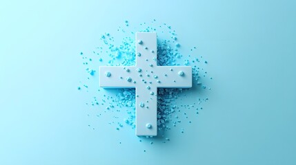 Obraz premium Abstract medical cross shape medicine and science concept on soft blue background.