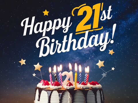 Neon 21st Birthday with Sparkling Text