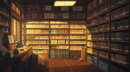 Obraz premium A Room Filled with Bookshelves and Books in a Japanese Style