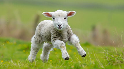 Obraz premium Adorable lamb joyfully playing in a grassy field, captured in V6 style, image number 00049.