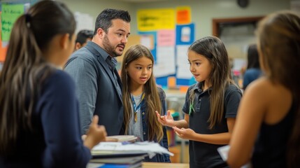 Photograph parents and students attending back-to-school night, meeting teachers and exploring classrooms.