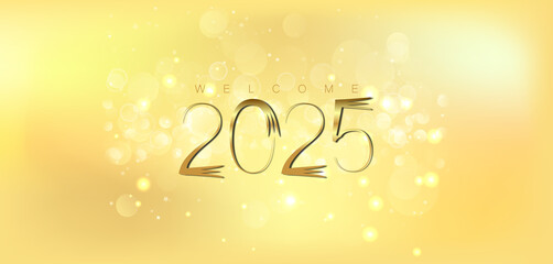 Happy New Year 2025 in shimmering gold on a deep black background conveying a sense of joy and new beginnings