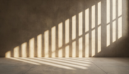 Obraz premium Concrete wall casting light shadows on the floor, creating a dramatic atmosphere.