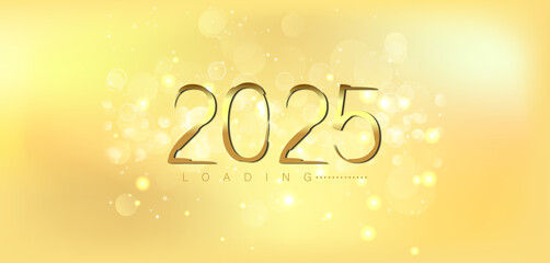 Happy New Year 2025 in shimmering gold on a deep black background conveying a sense of joy and new beginnings