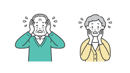 困って焦る後期高齢者男女の上半身イラスト