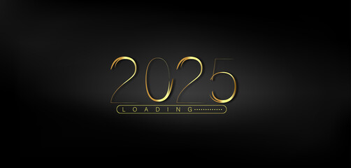 Happy New Year 2025 in shimmering gold on a deep black background conveying a sense of joy and new beginnings
