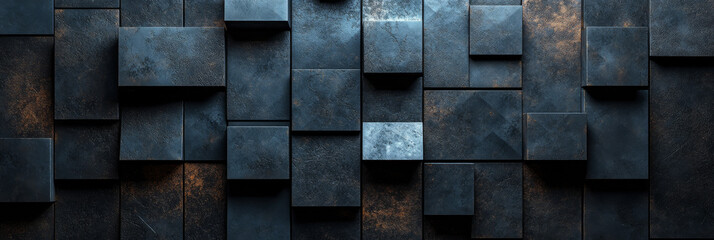 Abstract dark blue and brown textured background with a geometric pattern.