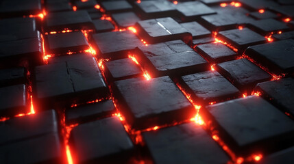 Obraz premium Abstract dark background with glowing red lines.