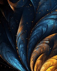 Obraz premium Abstract Swirls of Blue and Gold Paint with Glittering Specks