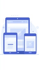 Vector flat illustration of a responsive web design featuring a blue color theme on a white solid background. This design showcases the simplicity and effectiveness of modern digital layouts