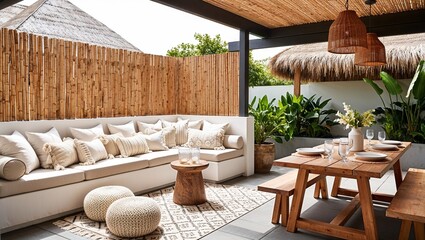 Fototapeta premium stylish and modern outdoor lounge area with a bohemian aesthetic