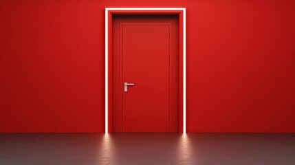 Red Door with White Neon Light Frame  Minimalist Interior Design  Modern Architecture