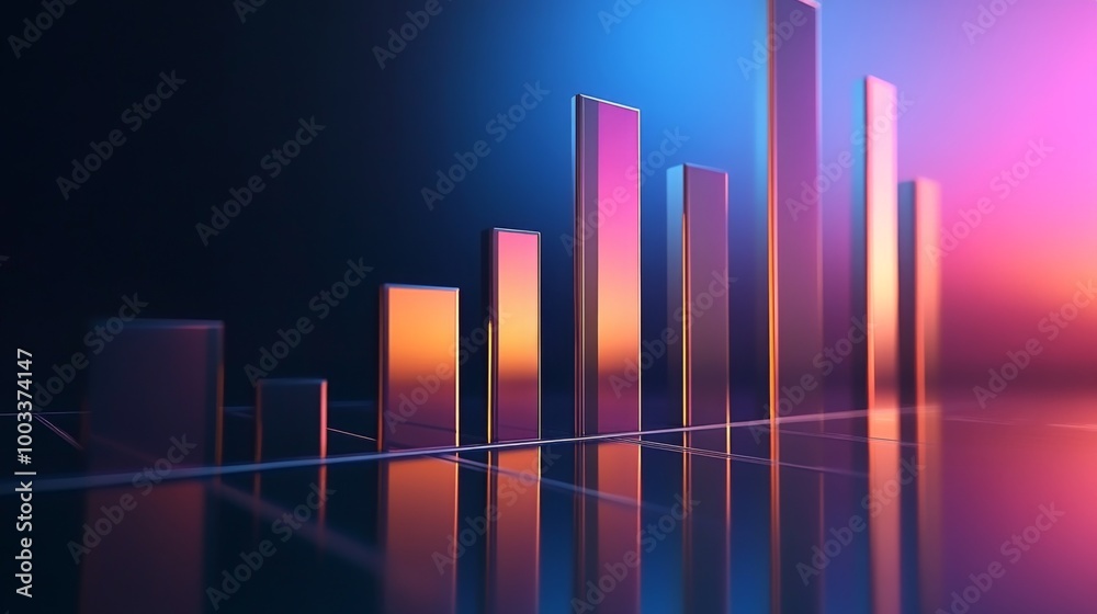 Aufkleber a sleek, futuristic 3d bar graph with metallic bars rising from a reflective surface, set against a 