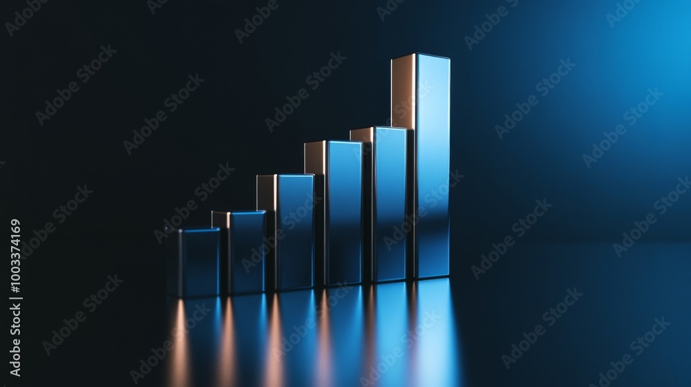 Aufkleber a sleek, futuristic 3d bar graph with metallic bars rising from a reflective surface, set against a 