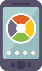 Smartphone displaying a colorful pie chart, suggesting the use of mobile analytics for business or personal tracking