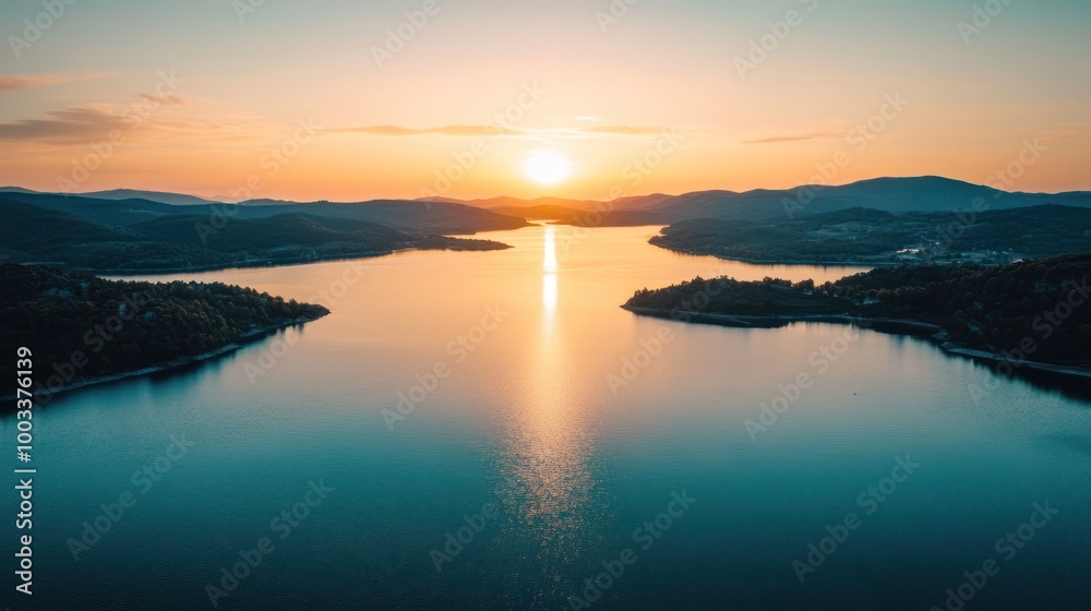 Wall mural sunset over the lake