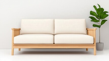 Fototapeta premium Minimalist Living Room with Modern Farmhouse Sofa and Plant