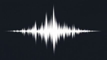 A monochromatic representation of a sound waveform. The waveform is predominantly white, with varying shades of gray, indicating the amplitude of the sound over time. 