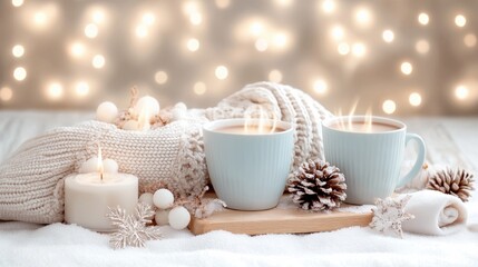 Gathering by the campfire in a winter wonderland with friends sharing stories and sipping hot cocoa under falling snowflakes