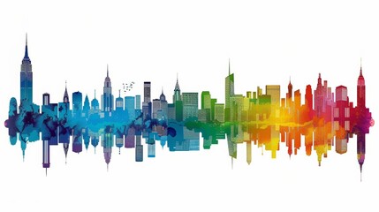 Obraz premium Vibrant Cityscape Skyline with Colorful Gradient Effect and Abstract Urban Architectural Silhouettes