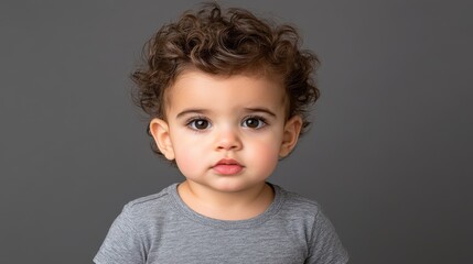 Naklejka premium Portrait of a Cute Baby with Curly Hair Looking at Camera