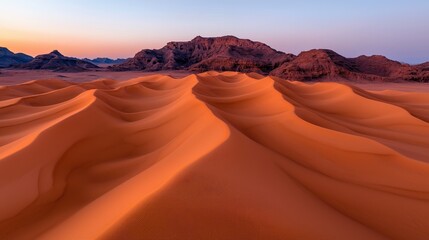Naklejka premium Majestic Sand Dunes and Mountains at Sunset in the Sahara Desert