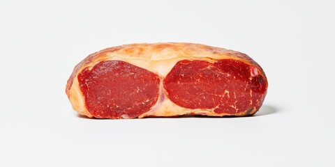 Obraz premium Cured Meat Smoked Beef Delicious Food Closeup Isolated White Background