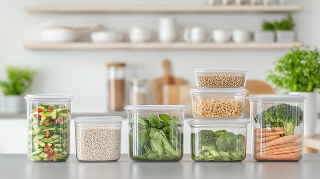 Vibrant meal prep containers filled with fresh veggies and grains arranged on a kitchen counter ready for healthy weeknight dinners