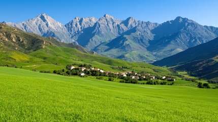 Picturesque Village Nestled in Mountain Valley Landscape