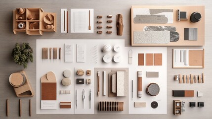 A graphic design process visualized with sketches, digital mockups, and final renders of a branding project.