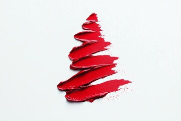 A festive red lipstick smear shaped like a Christmas tree on a clean, white background perfect for holiday celebrations and creative designs