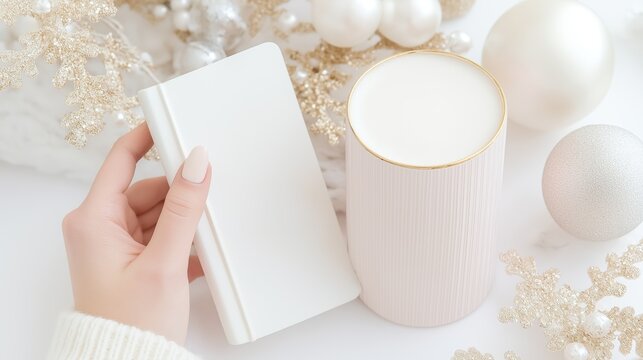 A cozy workday at home: a person typing on a laptop in the kitchen, enjoying coffee and jotting notes in a notebook