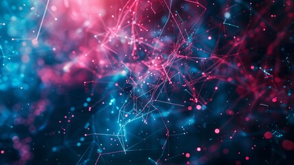 Obraz premium An abstract digital network represented by interconnected blue plexus lines and glowing points