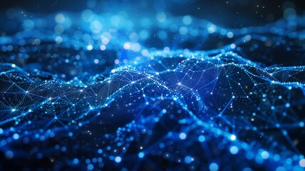 A global digital network represented by interconnected blue and pink plexus