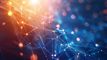 Obraz premium A dynamic digital landscape featuring wave-like structures of interconnected orange and blue nodes