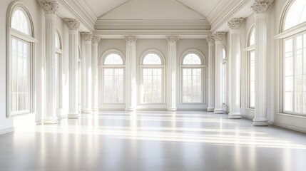 Obraz premium Grand Hall with White Columns and Sunlight