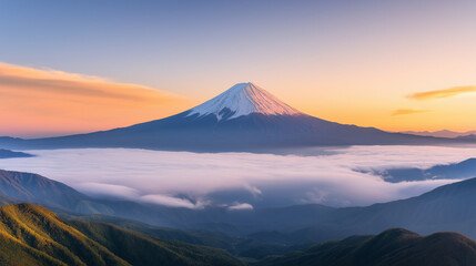 Fototapeta premium Vision, Satellite Photography, Golden Moments, Backlight, Mount Fuji, Landscape Photography, Ultra Fine Section, Best Quality, 