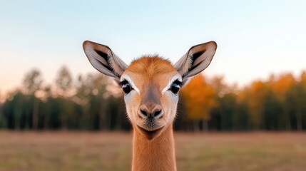 Obraz premium Cute Okapi Portrait in a Field with Blurry Background
