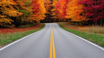 Obraz premium Scenic Fall Foliage Road Autumn Colors Winding Path Nature Photography