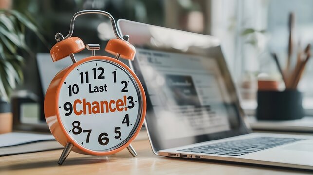 Laptop screen displaying a countdown timer with a prominent Last Chance banner highlighting the urgency and time sensitive nature of Cyber Monday sales and promotional offers