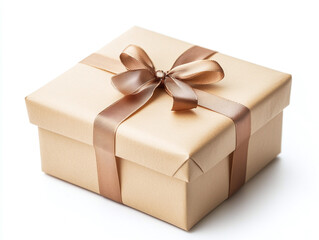 Obraz premium A beautifully wrapped gift box with a ribbon, isolated on white.