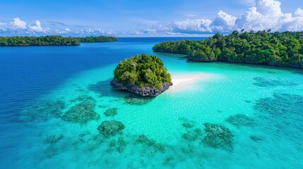 Obraz premium Tropical Island Paradise Small Island with Lush Greenery in Azure Lagoon