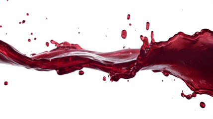 A splash of red wine is splashing across a white background