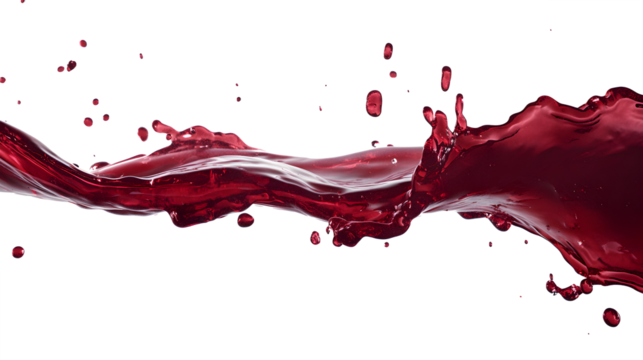 A splash of red wine is splashing across a white background